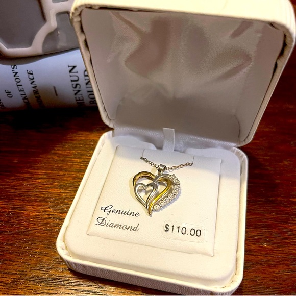 Diamond Heart Necklace - SS DIAURA SWIRL W/3P HRT - Picture 1 of 8